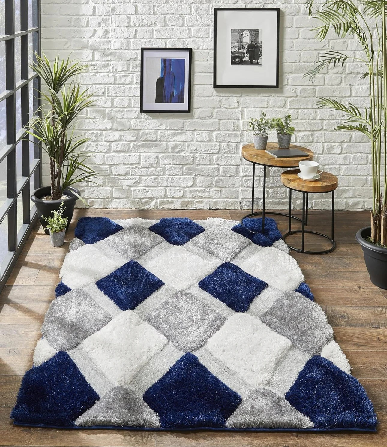 Blue & White Handcrafted Floor mat 3 x 5 ft /  91 x 152 cm